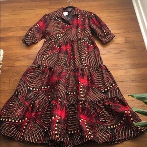 NWT The OULA Company Tiered Maxi Printed Cotton Dress Size Small oversized